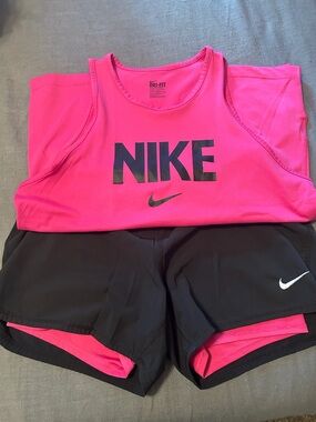 Nike Hot Pink Tank with Black Athletic Shorts Set S/M